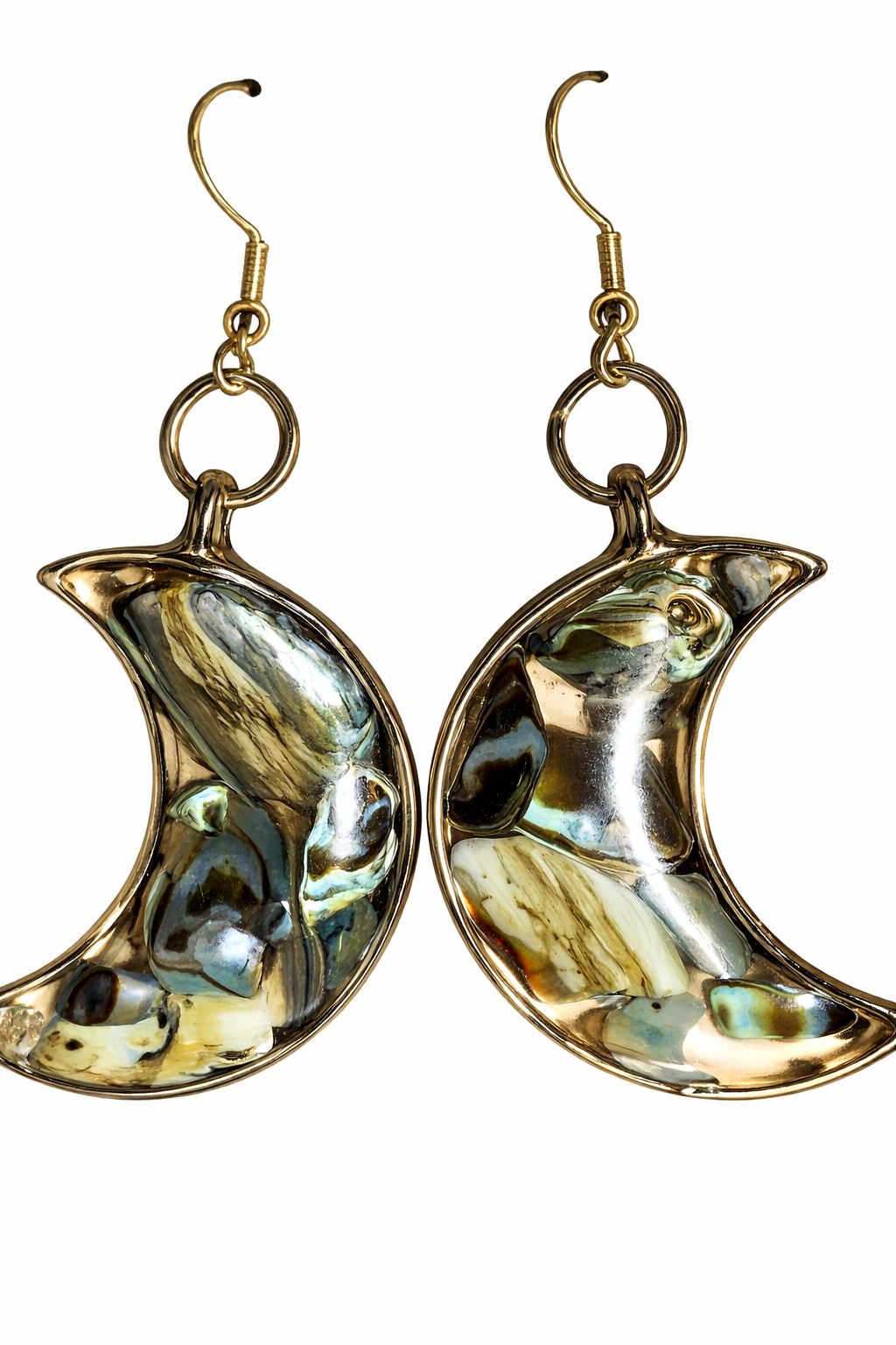 Abalone Shell and Resin Moon Earrings
