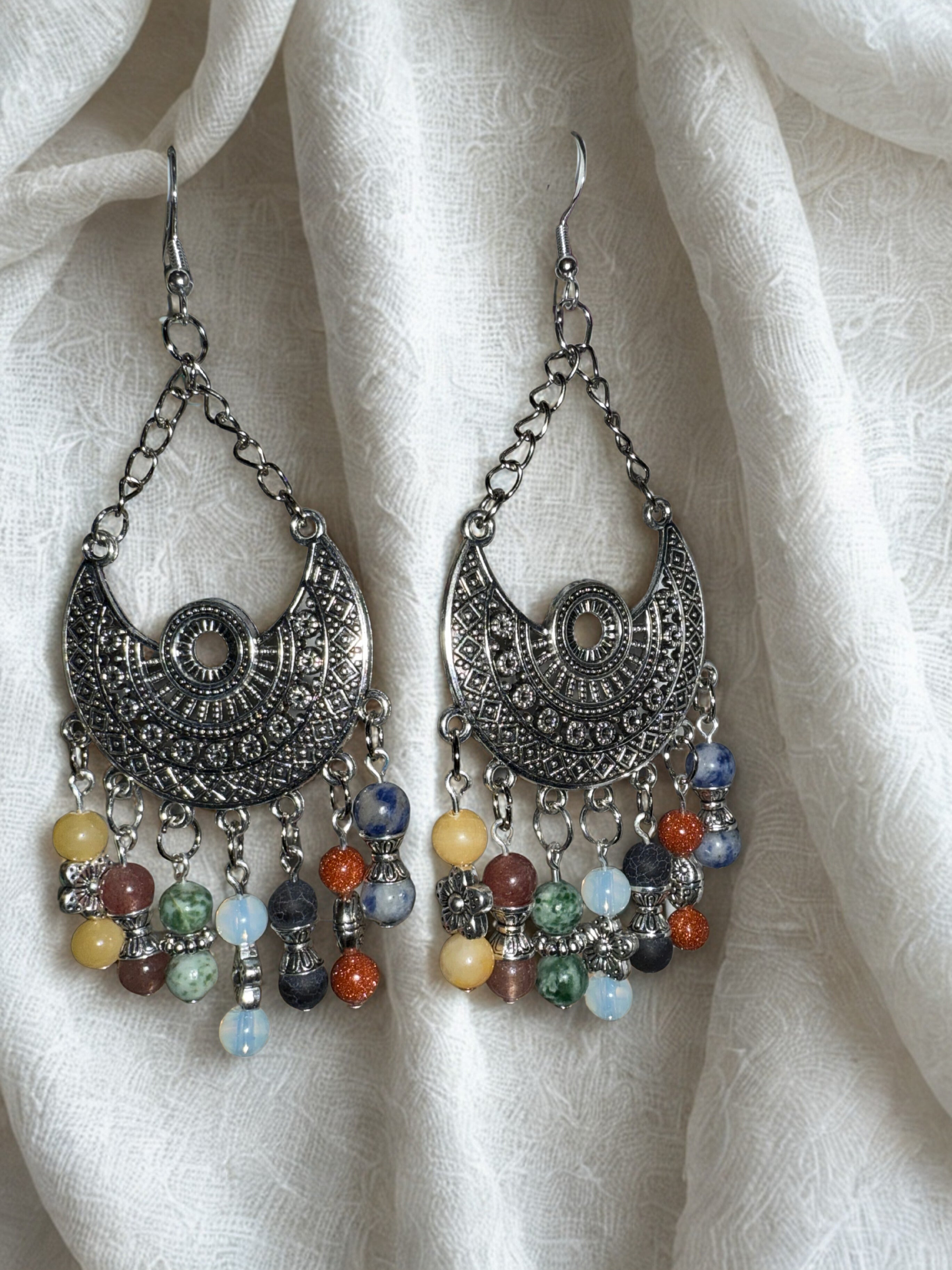 Handmade Boho Drop Earrings – Floral & Earthy Tones